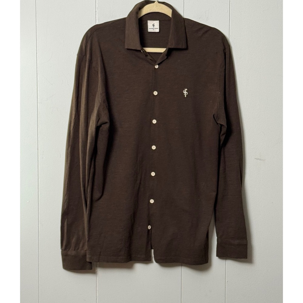 Father Sons Mens Brown Long Sleeve Cotton Button Down Shirt Slim Fit Size M